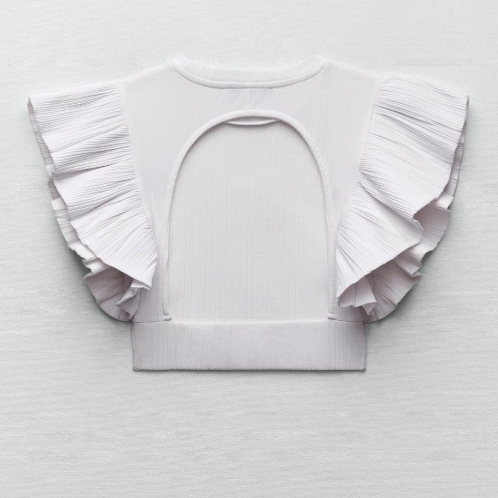 Zara Ruffled Ribbed T-Shirt - Picture 2 of 7